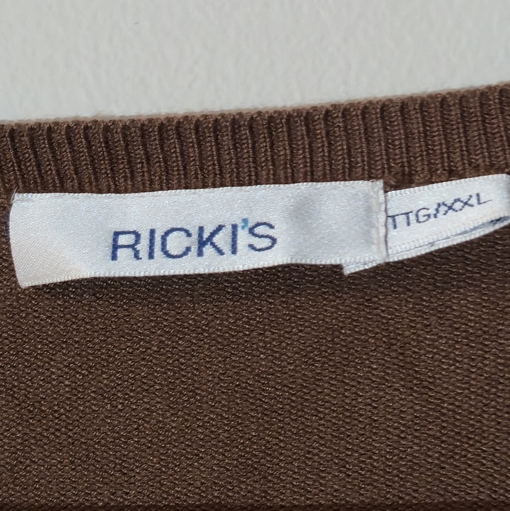 Ricki's XXL Brown V-Neck Cardigan Short Sleeve Button Down Classic Knit Sweater - Picture 8 of 16
